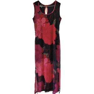 Floral Sleeveless Maxi Dress - Pink and Black - Artex Fashion Sheer